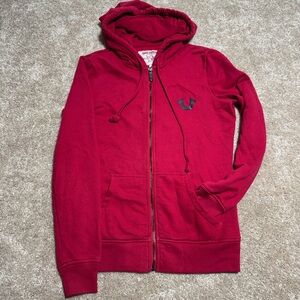 True religion  Red Zip-Up Hoodie with Horseshoe Logo